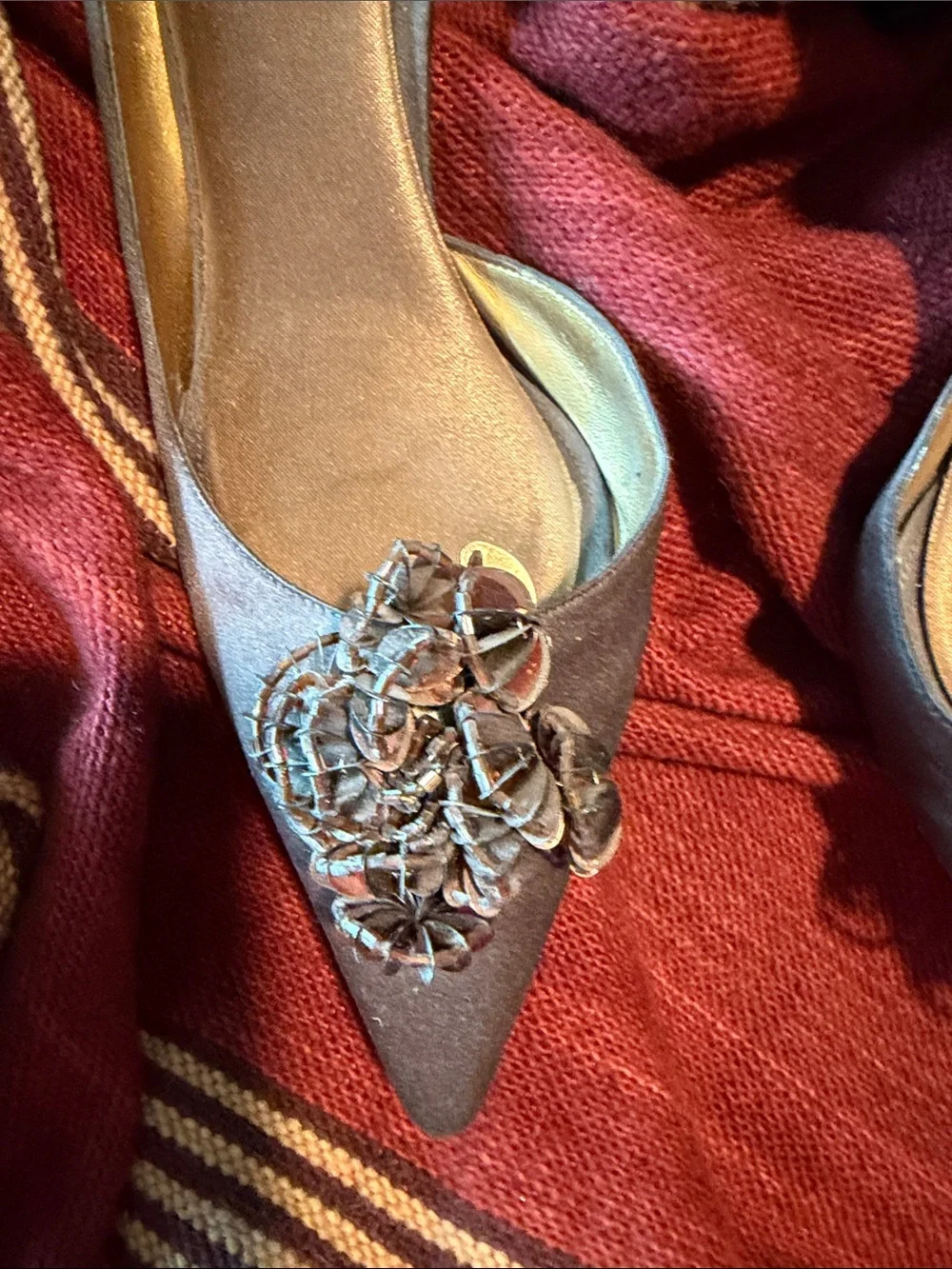 Women's Pointed Toe Embellished Pumps in Dark Brown